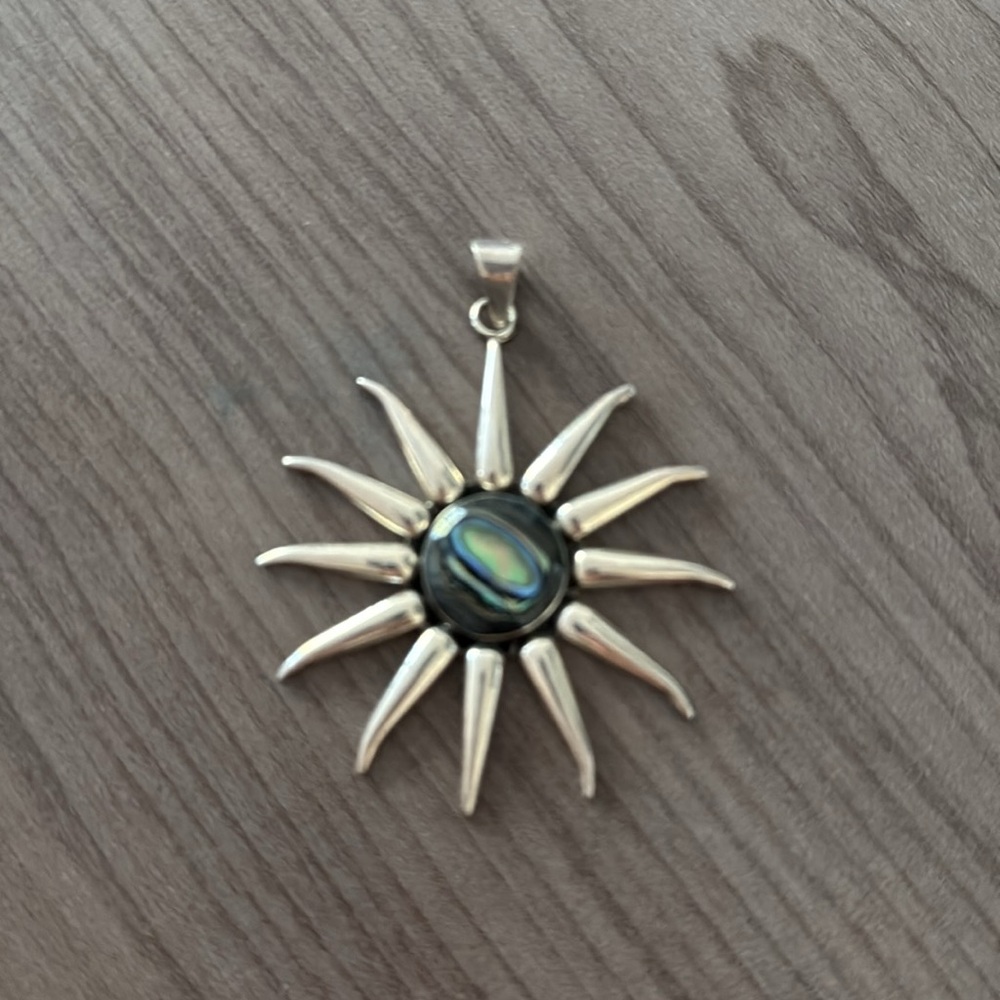 Sterling Silver Sunburst Pendant with Abalone Center